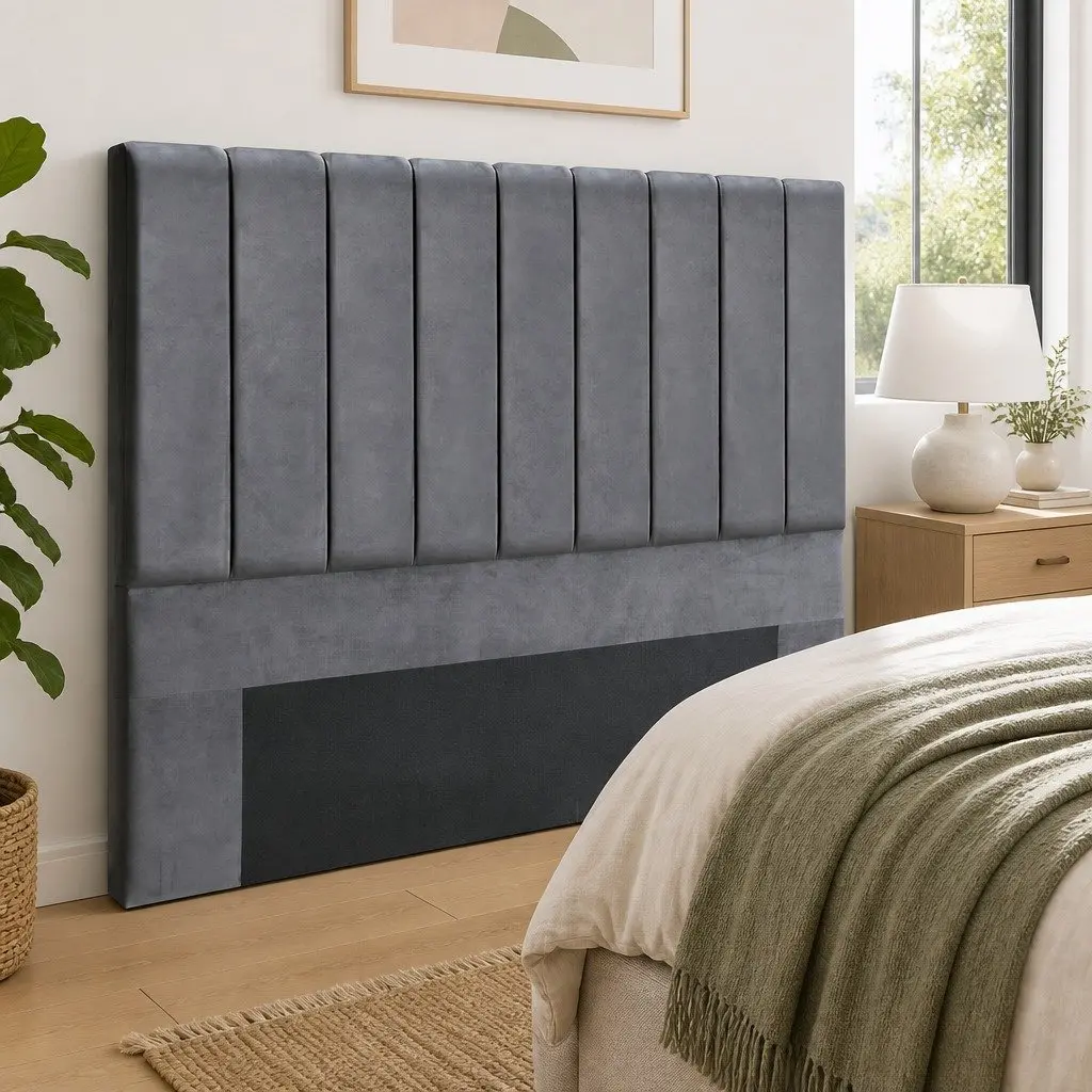 King Headboard Velvet Upholstered 183cm x 120cm Dark Grey Art Deco