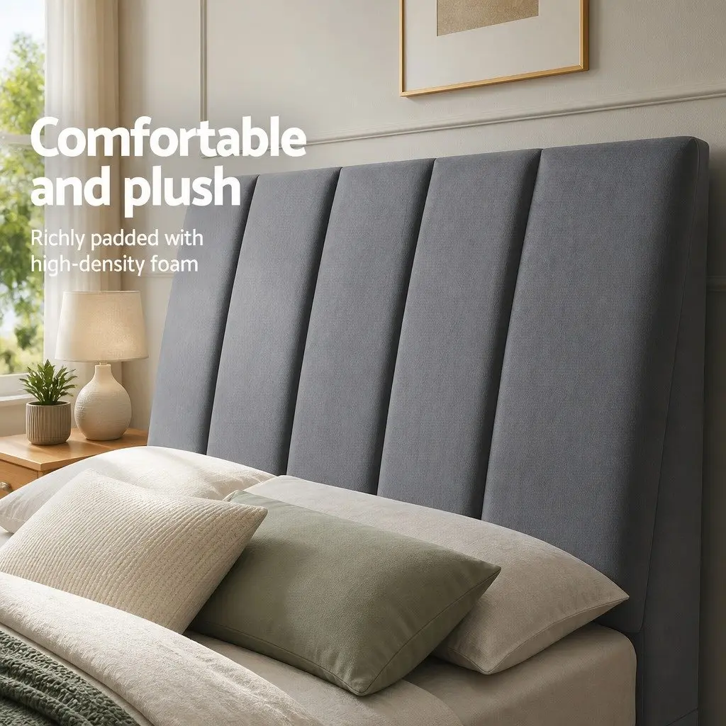 Queen Bed Headboard Velvet Upholstered Grey Panel