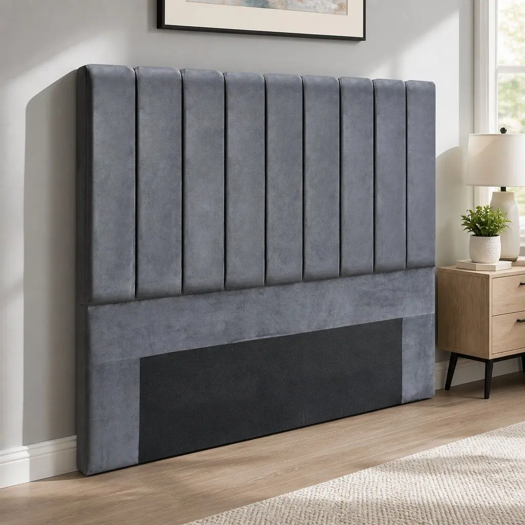 Queen Bed Headboard Velvet Upholstered Grey Panel