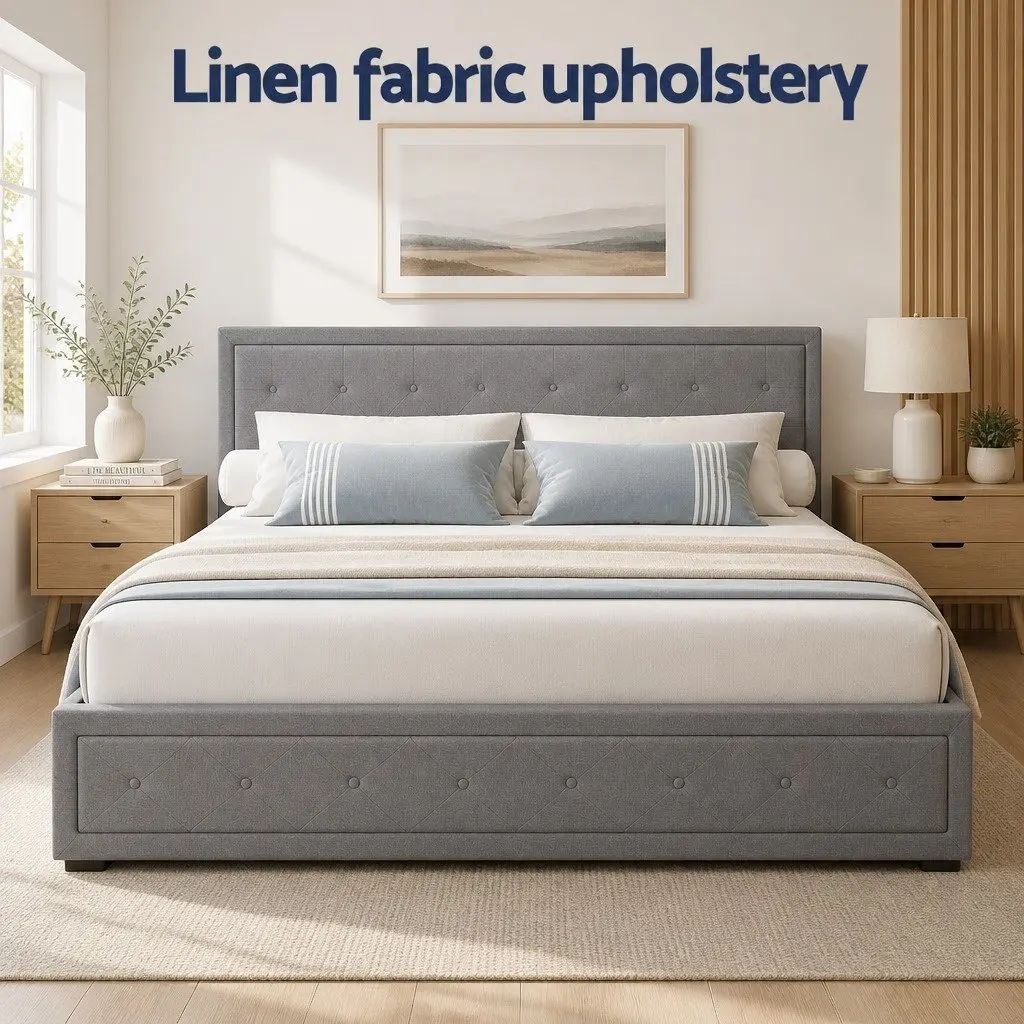 King Size Gas Lift Bed Frame Upholstered Grey