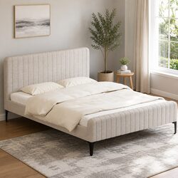 Practical Beige Queen Bed Frame for Any Bedroom Setup
