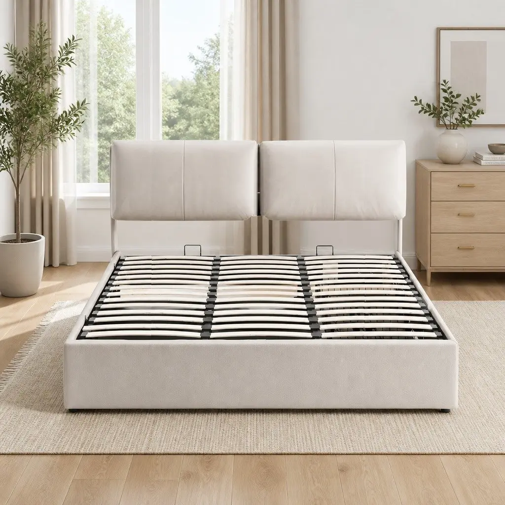 King Bed Frame Gas Lift Storage Adjustable Headboard 3 Drawers Platform Base