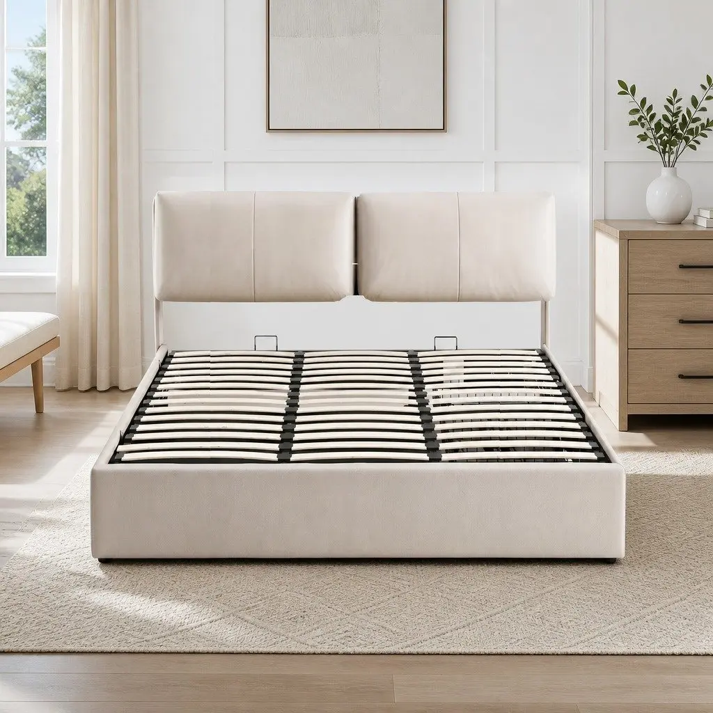 King Bed Frame Gas Lift Storage Adjustable Headboard 3 Drawers Platform Base