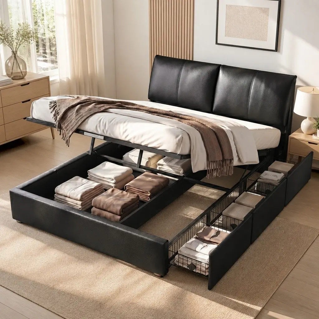 King Bed Frame with Gas Lift Storage for Any Bedroom