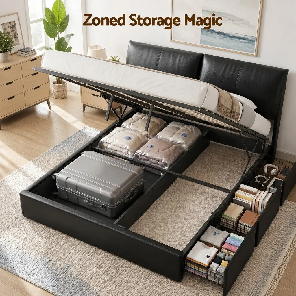 King Bed Frame with Gas Lift Storage for Any Bedroom