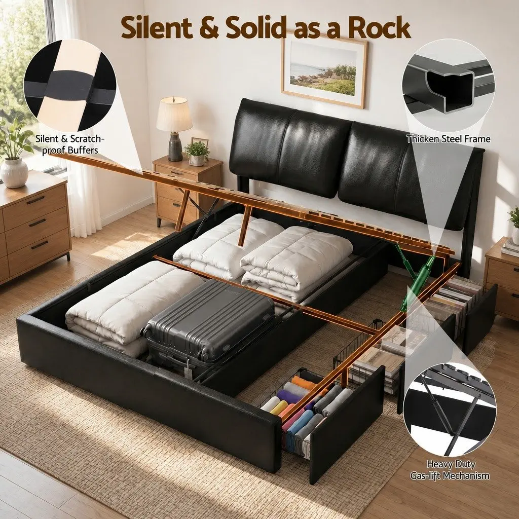 King Bed Frame with Gas Lift Storage for Any Bedroom