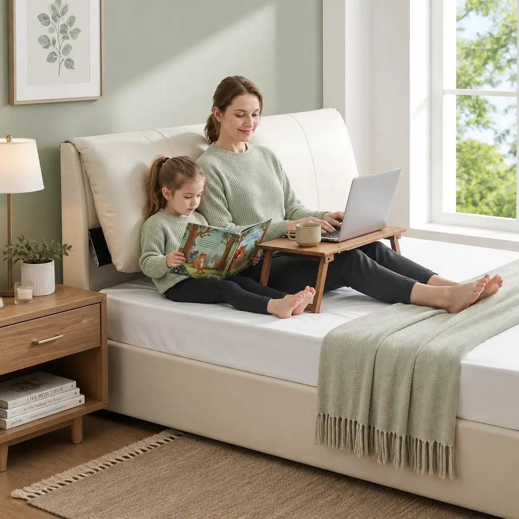 Queen Bed Frame Gas Lift Storage 3 Drawers Adjustable Headboard Platform Beige