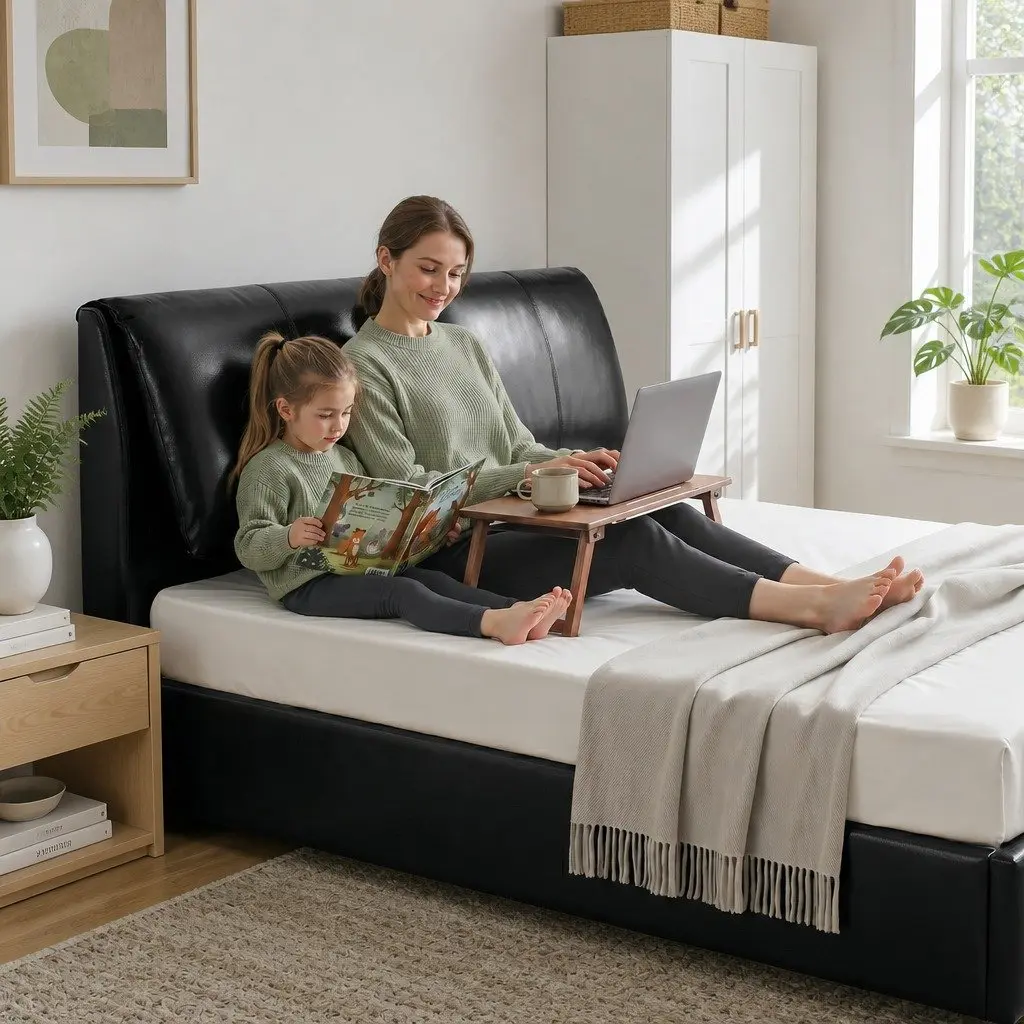 Queen Bed Frame Gas Lift Storage 3 Drawers Adjustable Headboard Platform Black