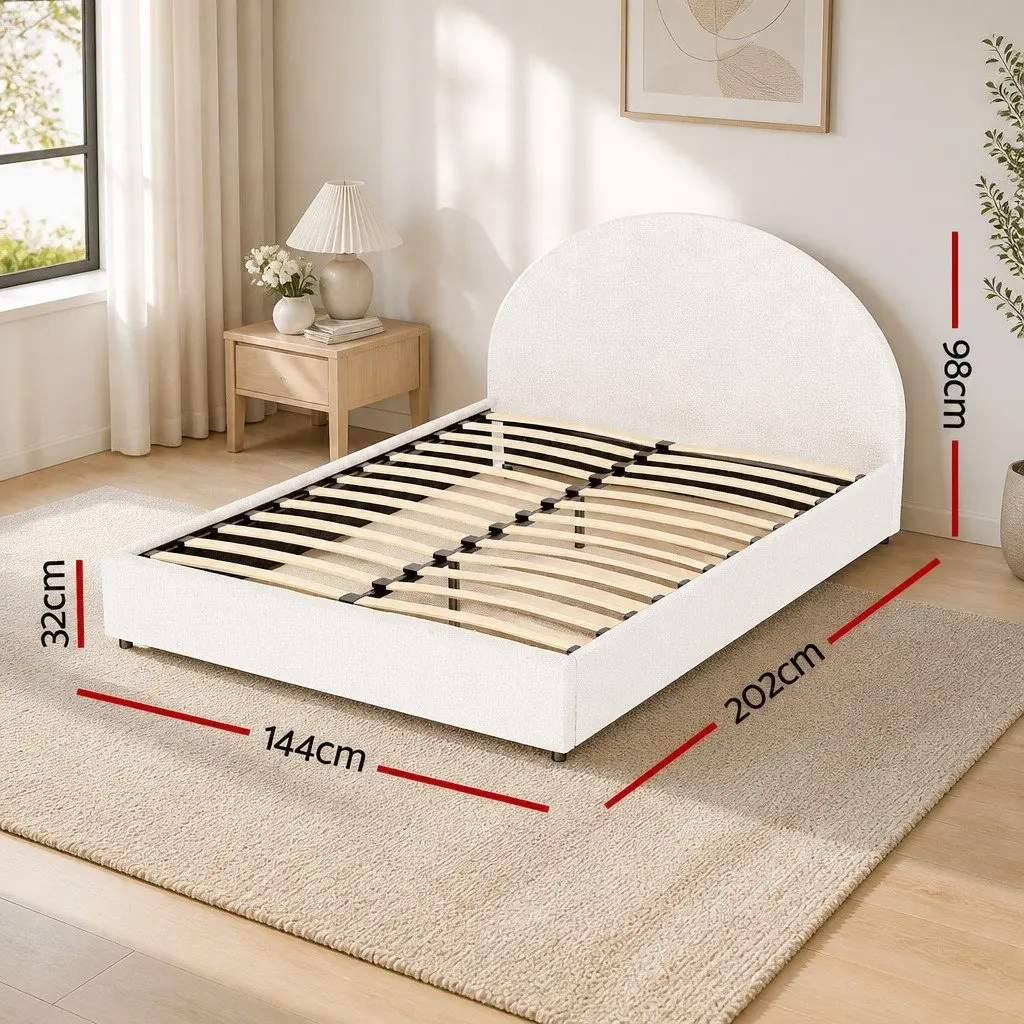 Double Bed Frame Gas Lift Storage Boucle Fabric Beige 202cm L x 144cm W x 98cm H