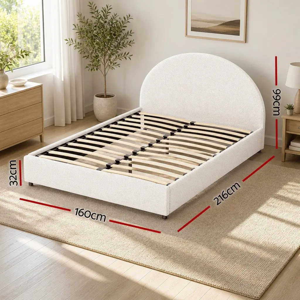 Queen Gas Lift Storage Bed Frame Boucle Upholstered Padded Beige