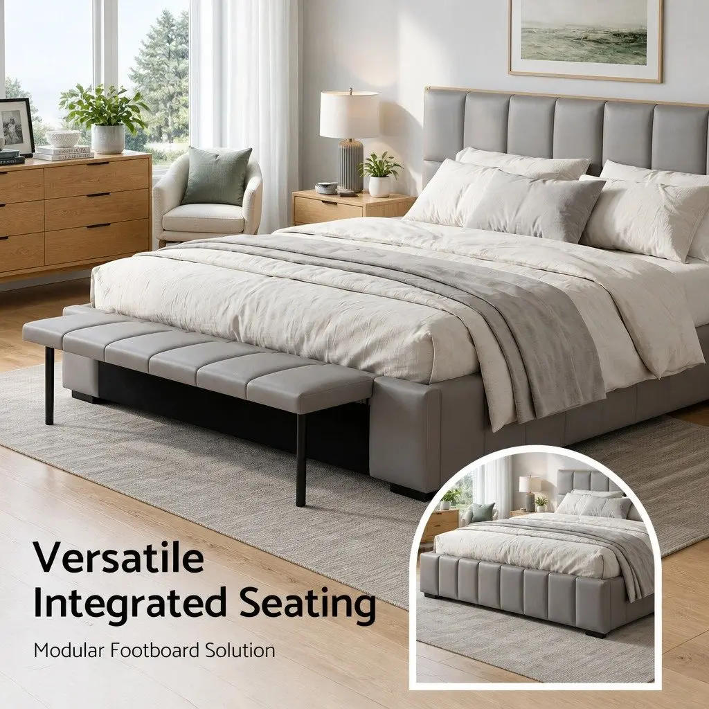 Double Bed Frame Gas Lift Storage Upholstered Grey 147W x 220L x 99H cm
