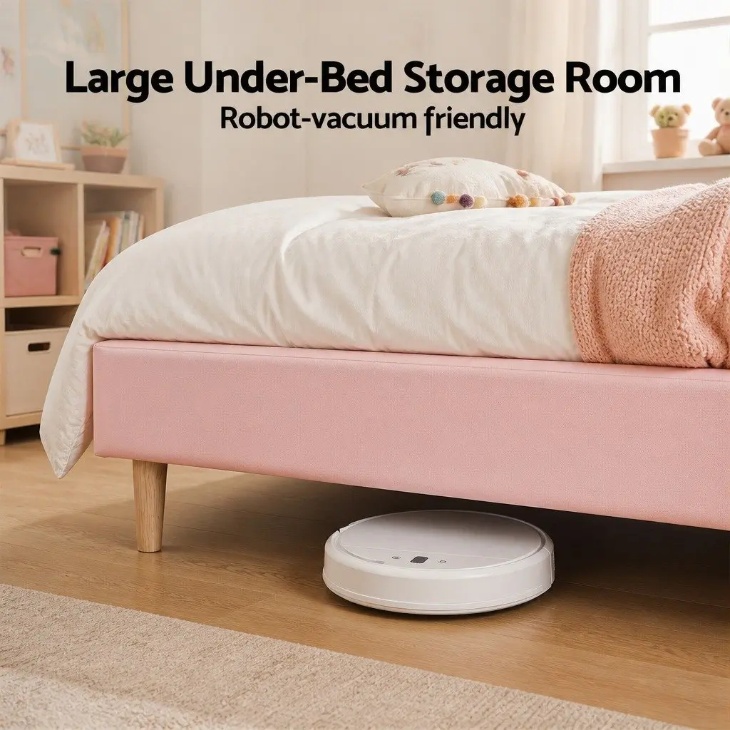 King Single Bed Frame Upholstered Pastel Pink Kids Bedroom with Cute Animal Headboard