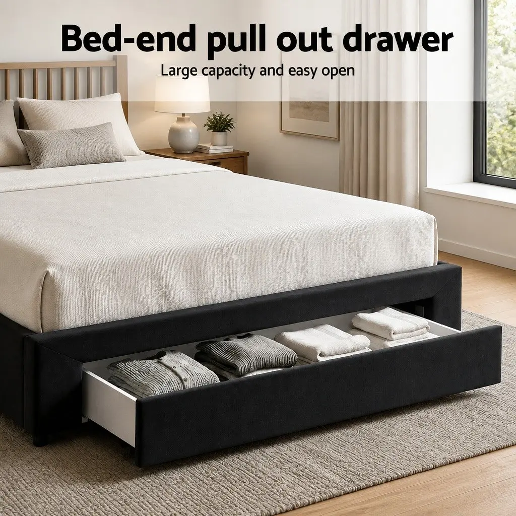 King Bed Frame with Storage Drawers Charging Station USB Type-C Upholstered