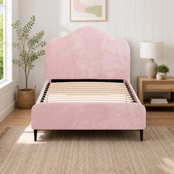 Practical Pink Velvet Bed Frame for Everyday Use
