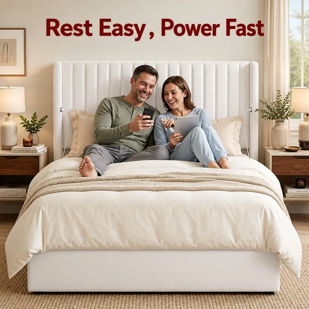Queen Bed Frame with Gaslift Storage Dual USB Type-C Charging Ports Velvet