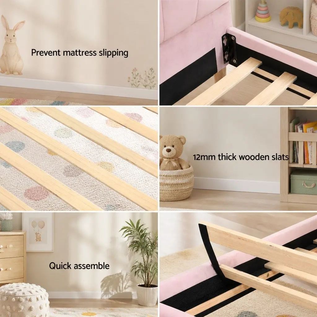 King Single Bed Frame Scallop Upholstered Bedroom Furniture Base Pink Velvet