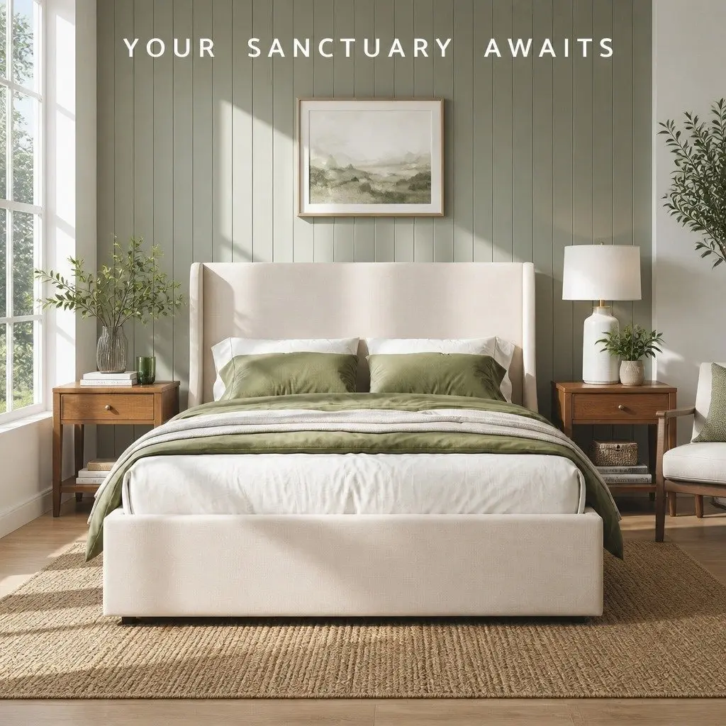 Double Upholstered Bed Frame Metal and Wood Construction with Wingback Headboard and 3 Storage Drawers Beige 149W x 204L x 111H cm