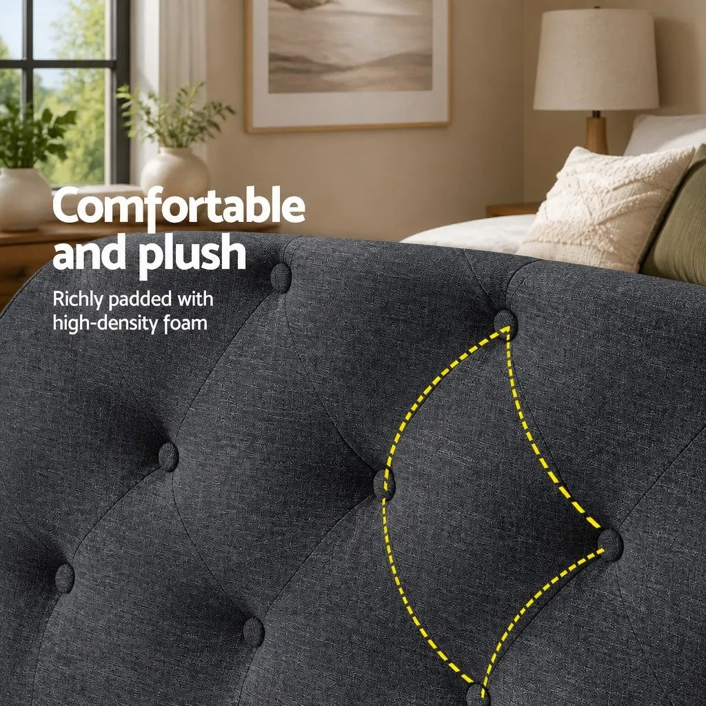 King Size Bed Head Upholstered Fabric Headboard Button Tufted Design Charcoal