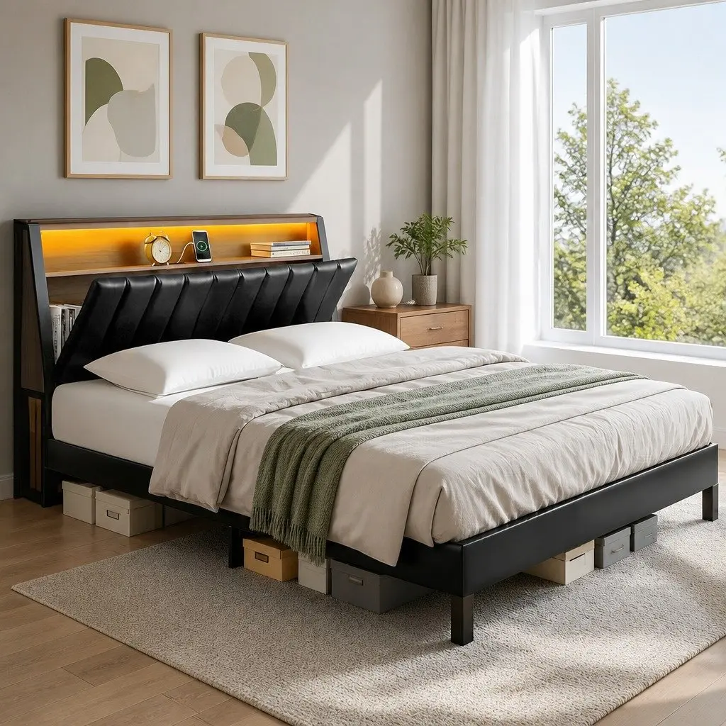 Queen Bed Frame with LED Mood Lighting
