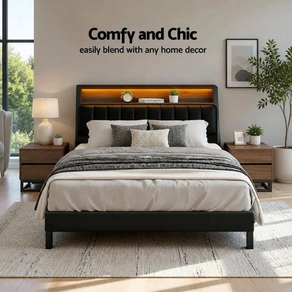 Queen Bed Frame with LED Mood Lighting