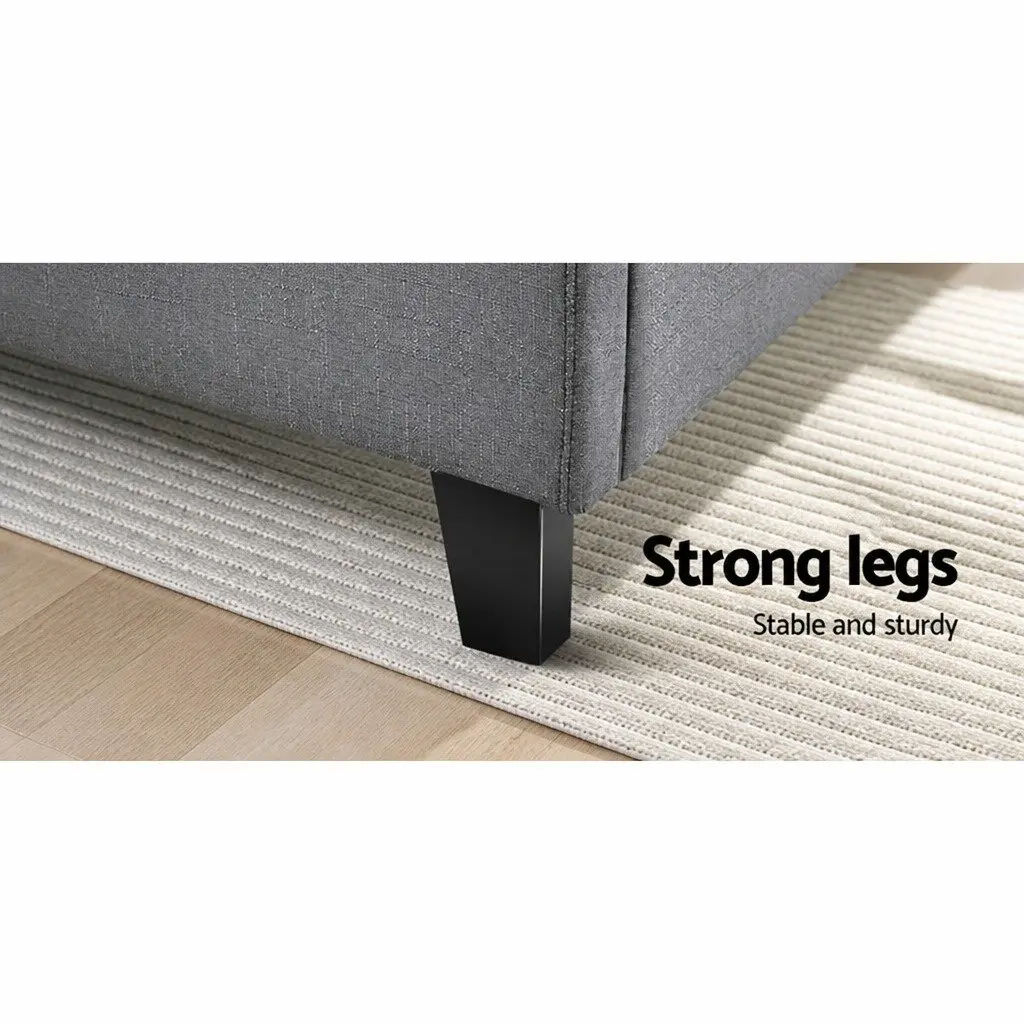Queen Size Bed Frame Grey Upholstered Panel Wooden Slat Base Metal Connectors