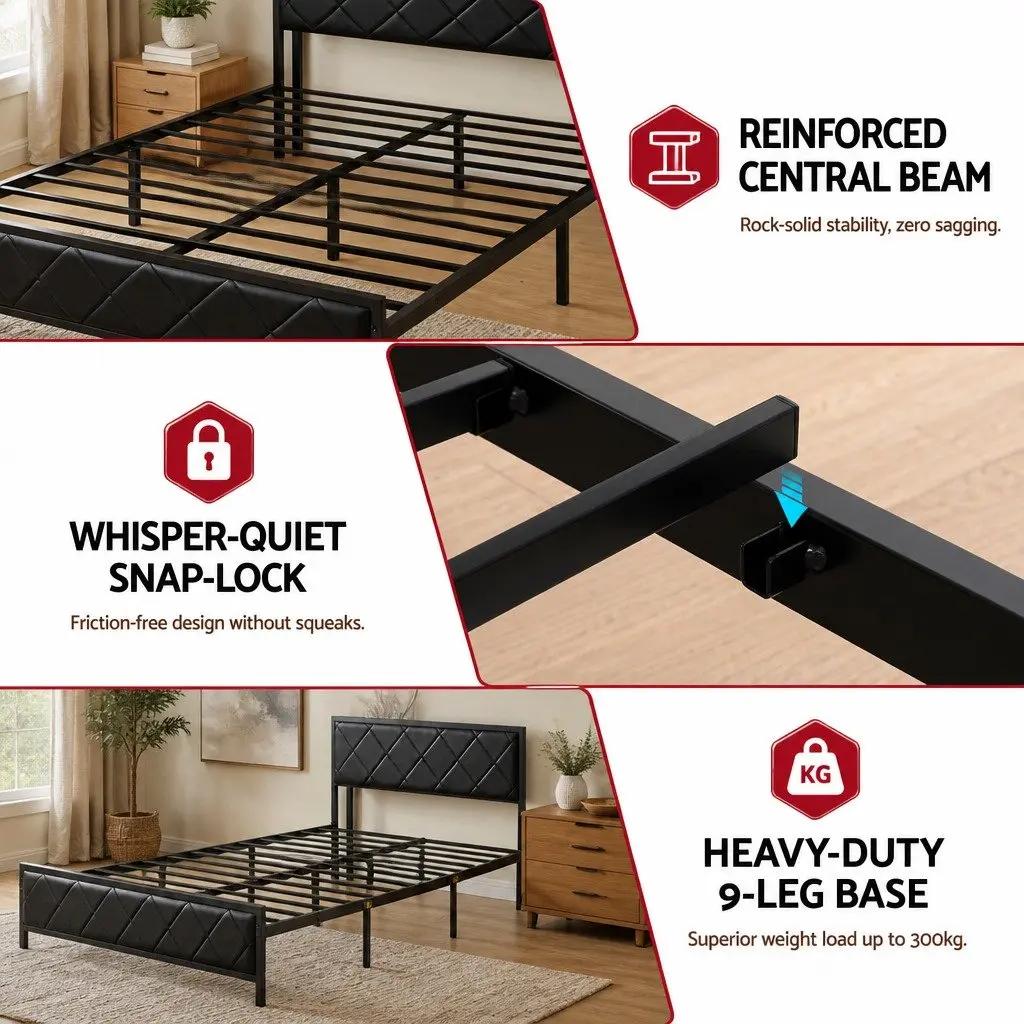 Queen Bed Frame with Storage and LED Lights