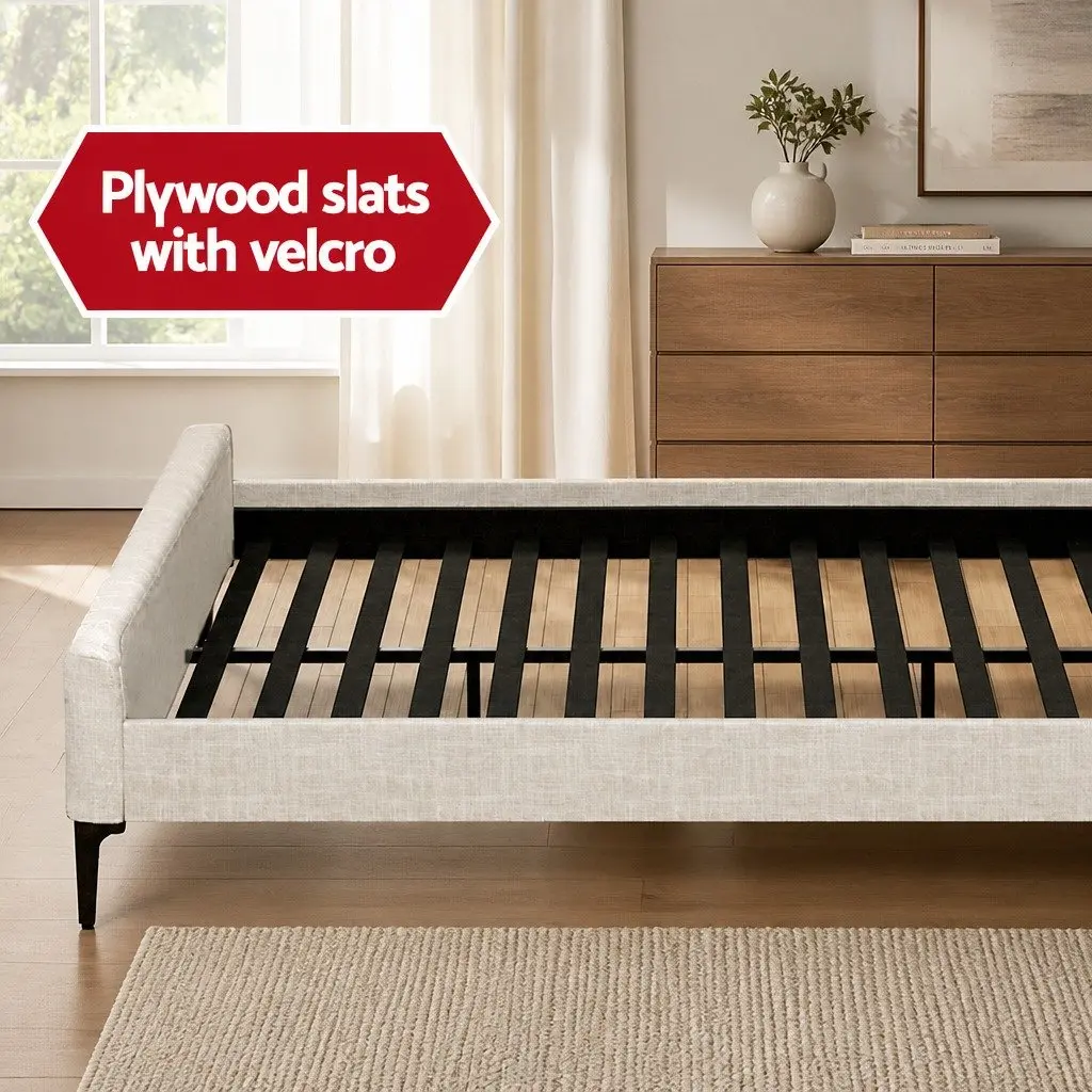 King Bed Frame Upholstered Faux Linen Storage with Pocket Coil Mattress Medium Firm 222.5 x 195 x 104 cm Beige White