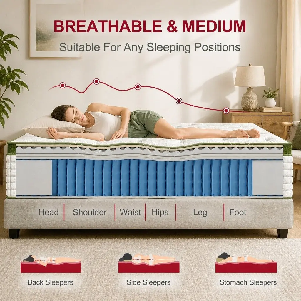King Bed Frame Upholstered Faux Linen Storage with Pocket Coil Mattress Medium Firm 222.5 x 195 x 104 cm Beige White