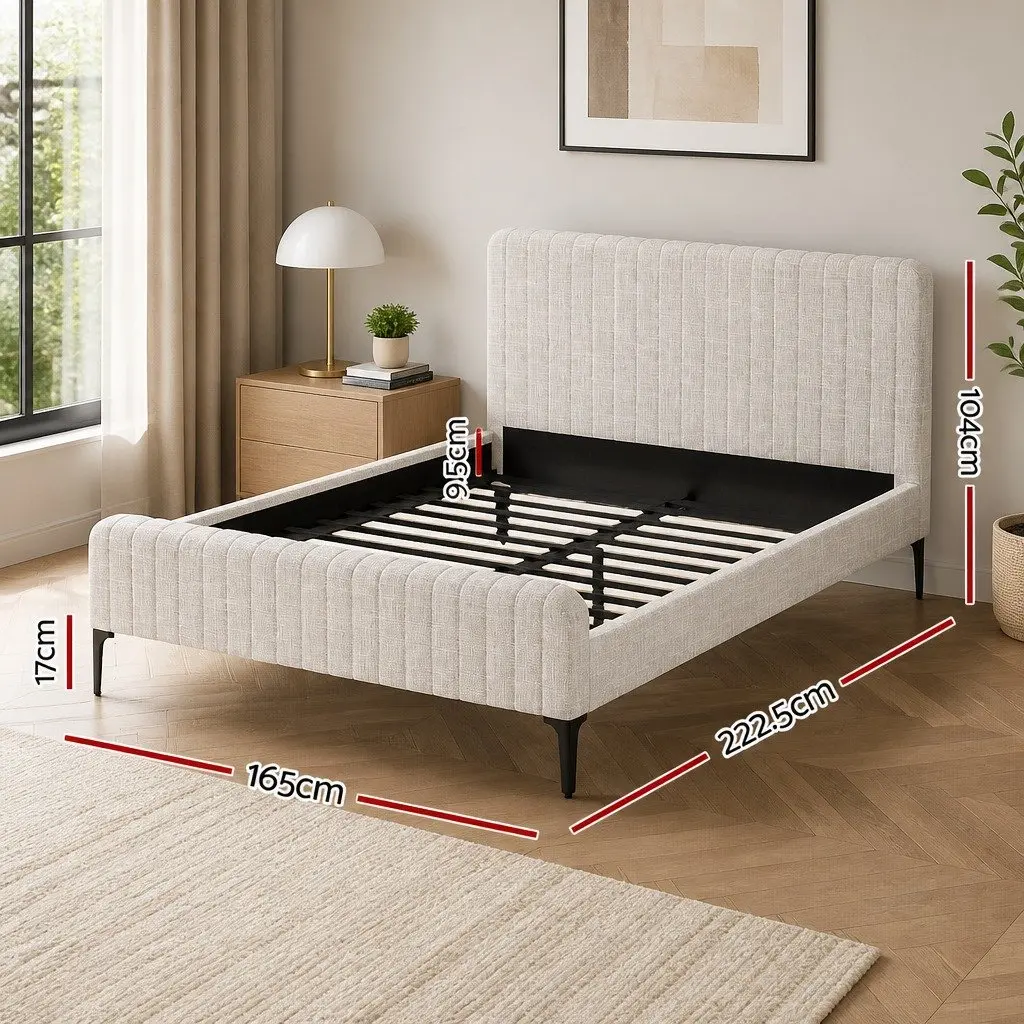 Queen Bed Frame and Mattress Set Upholstered Platform Base Pocket Coil Medium Firm Linen