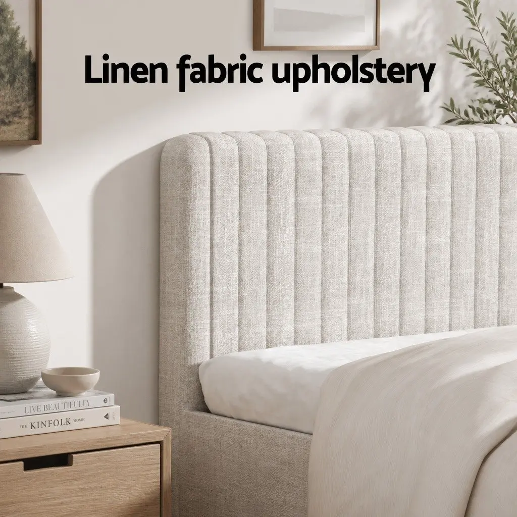 Queen Bed Frame and Mattress Set Upholstered Platform Base Pocket Coil Medium Firm Linen