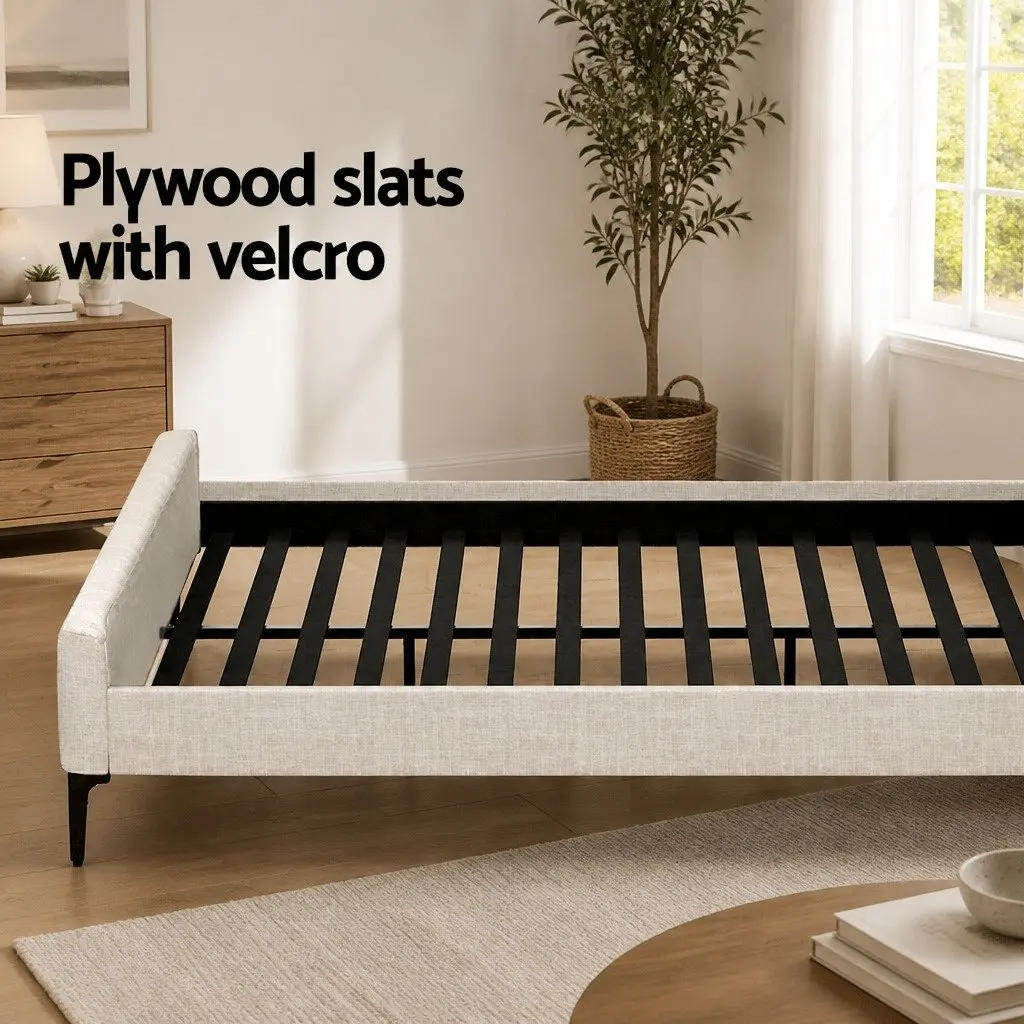 Queen Bed Frame and Mattress Set Upholstered Platform Base Pocket Coil Medium Firm Linen
