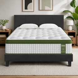 Double Bed Frame with Hybrid Pocket Coil Mattress Platform Upholstered