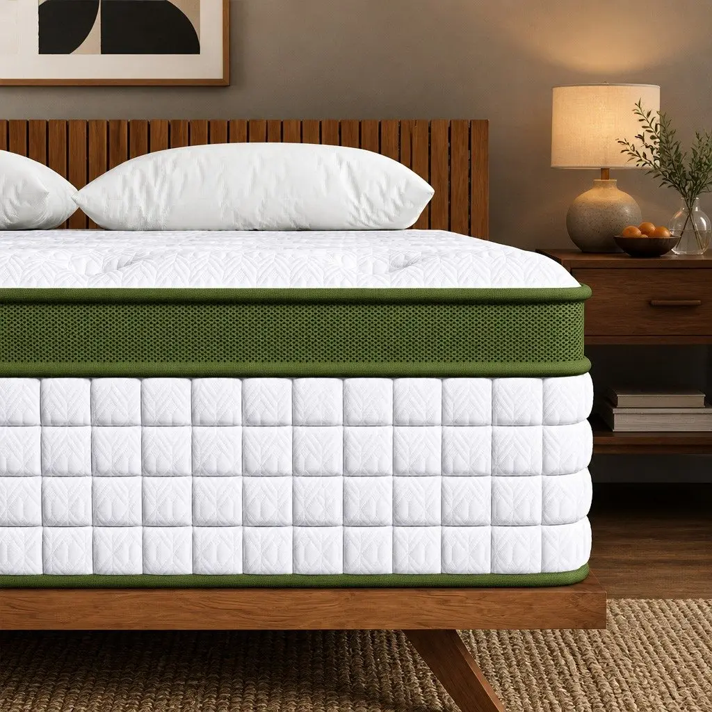 Single Bed Frame with Hybrid Mattress Set Medium Firm Pocket Coil White