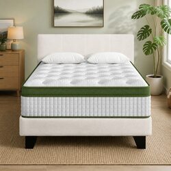 King Single Bed Frame with Hybrid Mattress White Boucle Upholstered Platform