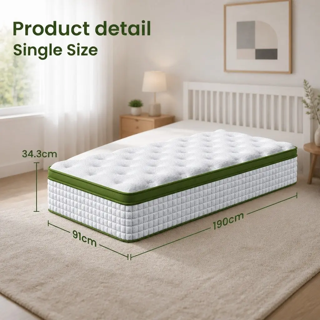 Single Bed Frame with Hybrid Mattress Bundle White Boucle Headboard Platform
