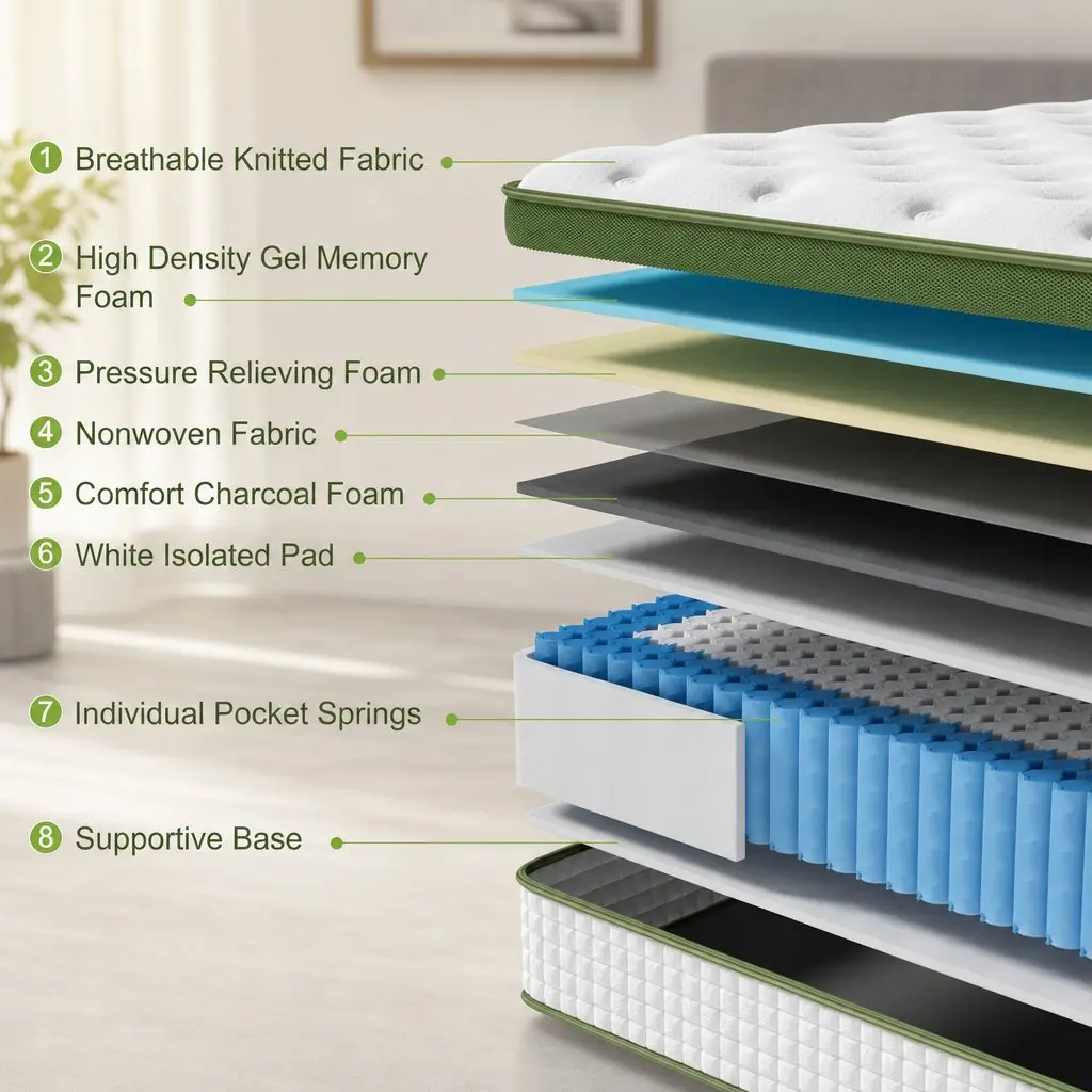 Single Bed Frame Upholstered Grey 30cm Hybrid Mattress