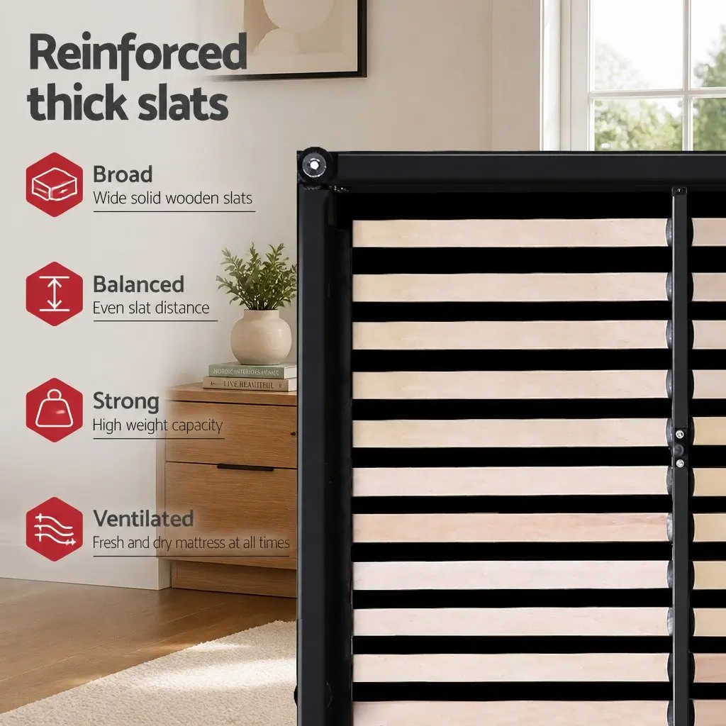 Queen Gas Lift Bed Frame with Storage and Matching Bedside Table Set Black