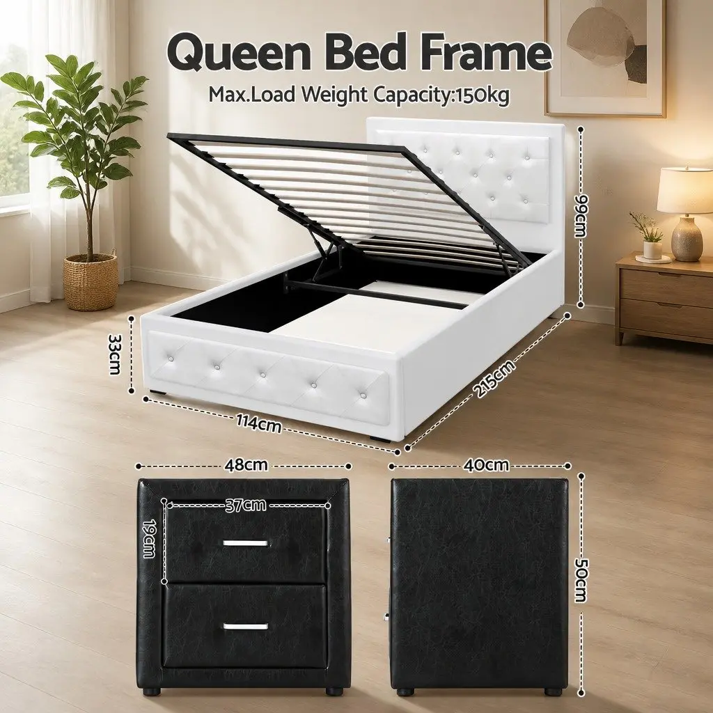 King Single Bed Frame and Bedside Table Set
