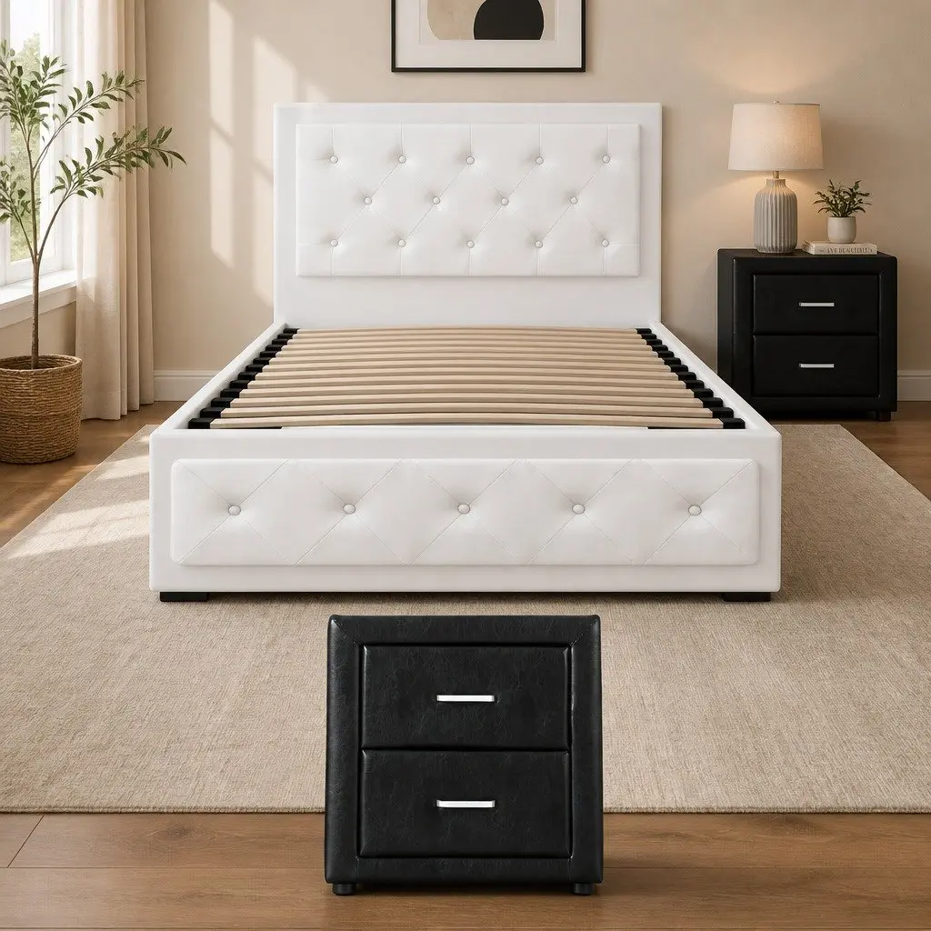 King Single Bed Frame and Bedside Table Set