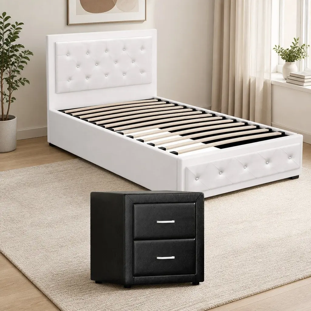 King Single Bed Frame and Bedside Table Set