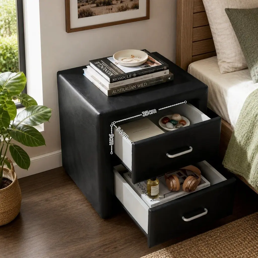 Queen Bed Frame Gas Lift Storage Black with 2 Bedside Tables Bedroom Set