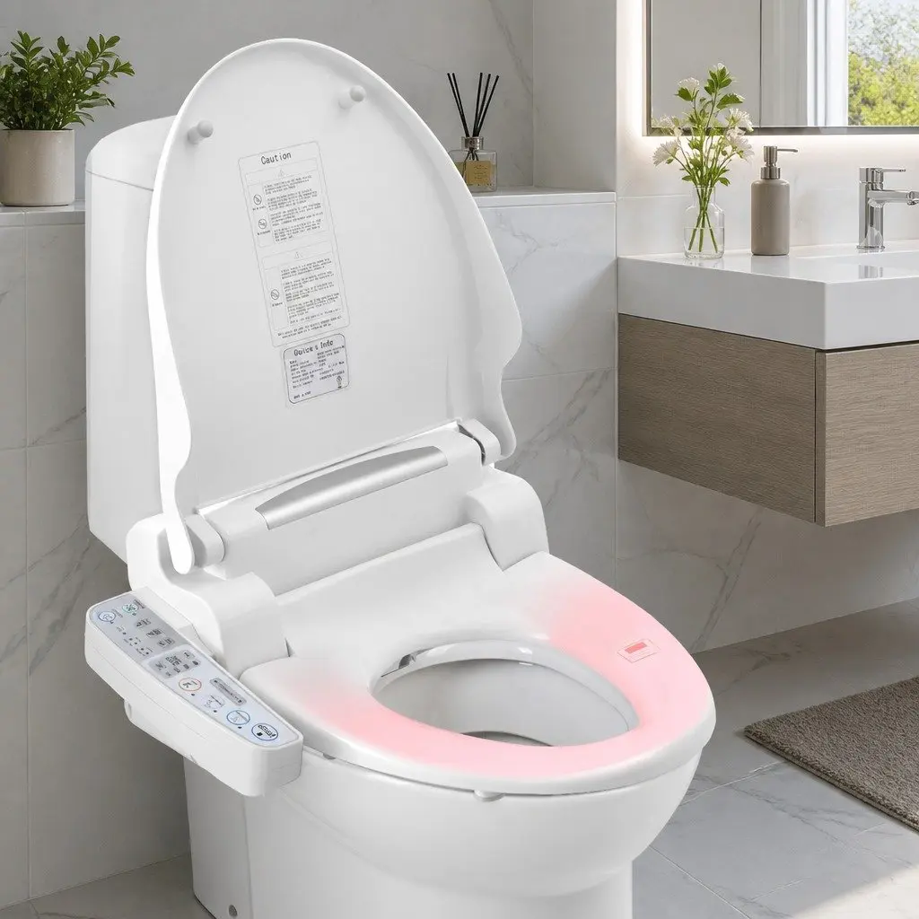 Electric Bidet Toilet Seat Cover Auto Smart Water Wash Dry Panel Control White