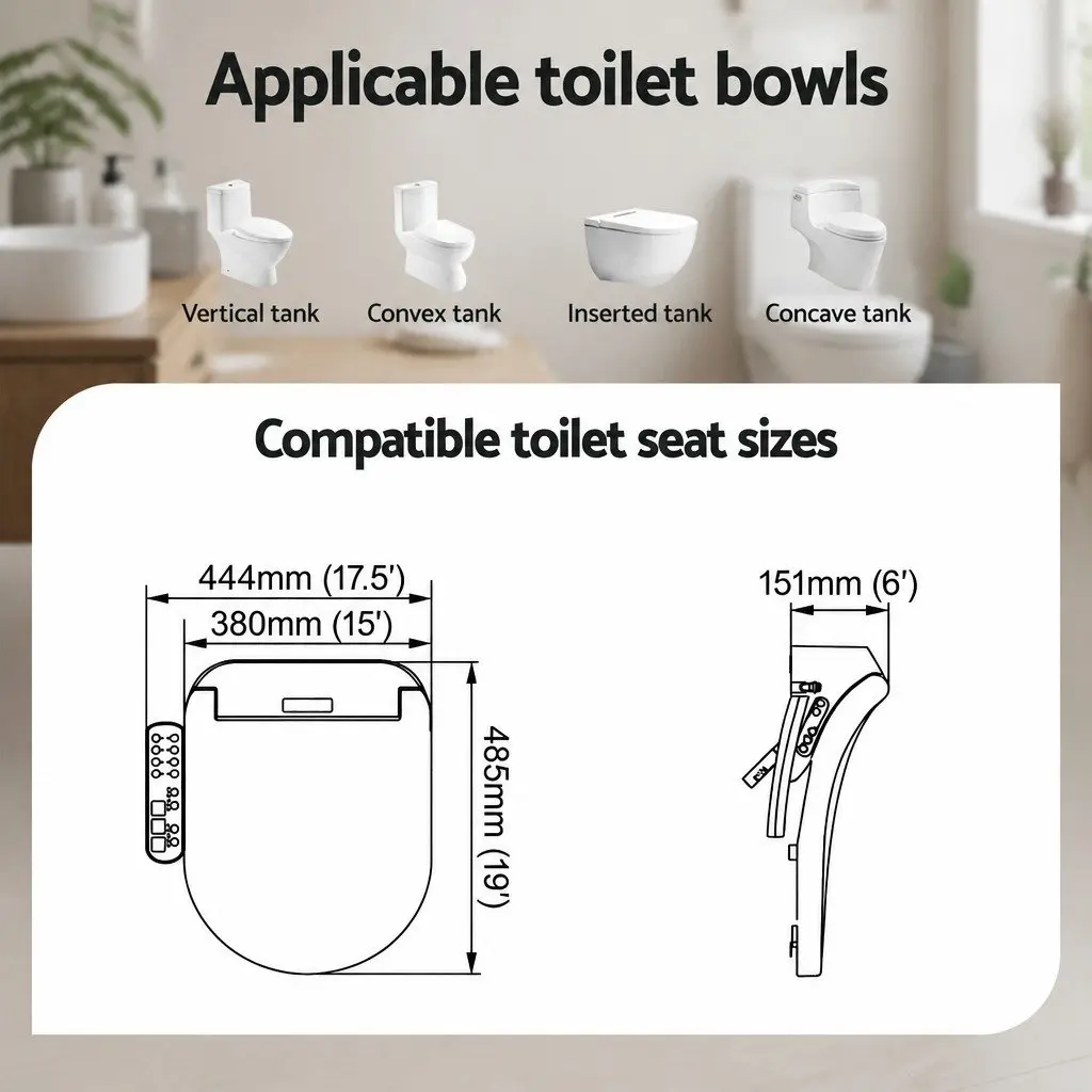 Electric Bidet Toilet Seat Cover ABS D-Shape White Heated Wash Dryer