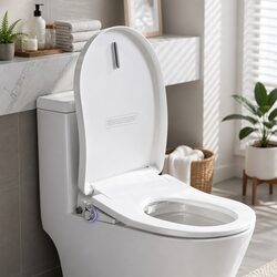 Electric Bidet Toilet Seat D-Shape White Warm Water Air Dryer Heated Seat