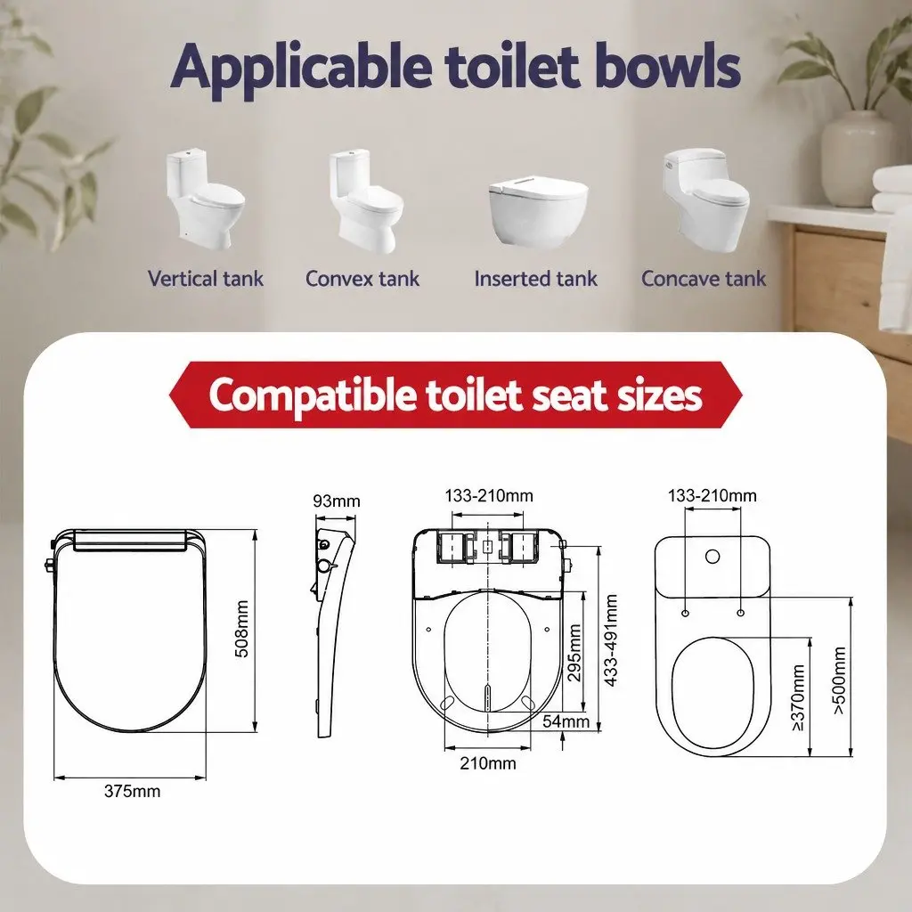 D-Shape Electric Bidet Toilet Seat White Heated Seat Warm Water Air Dryer