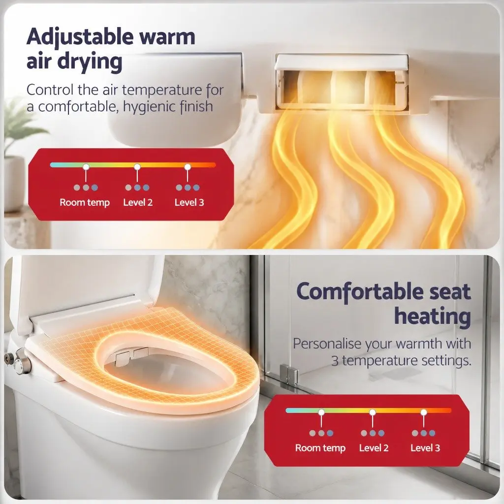 D-Shape Electric Bidet Toilet Seat White Heated Seat Warm Water Air Dryer