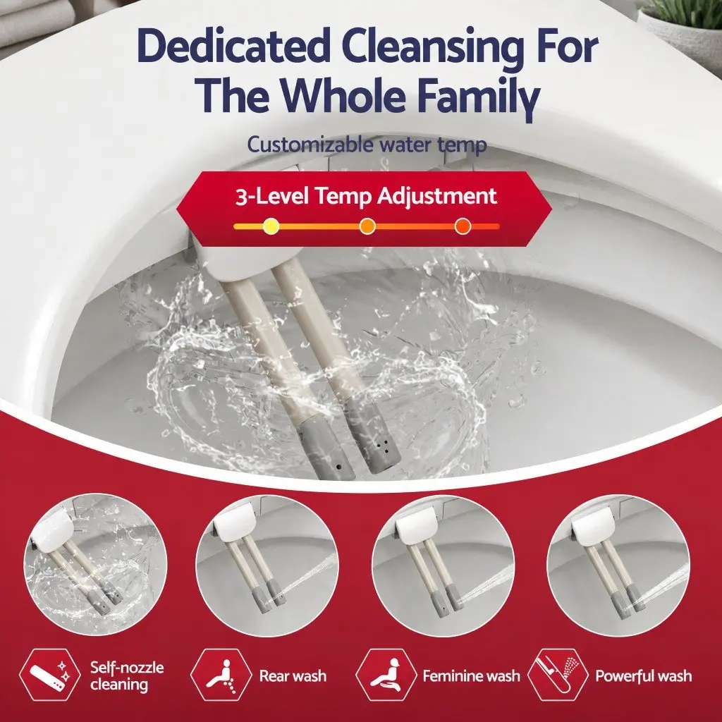 D-Shape Electric Bidet Toilet Seat White Heated Seat Warm Water Air Dryer