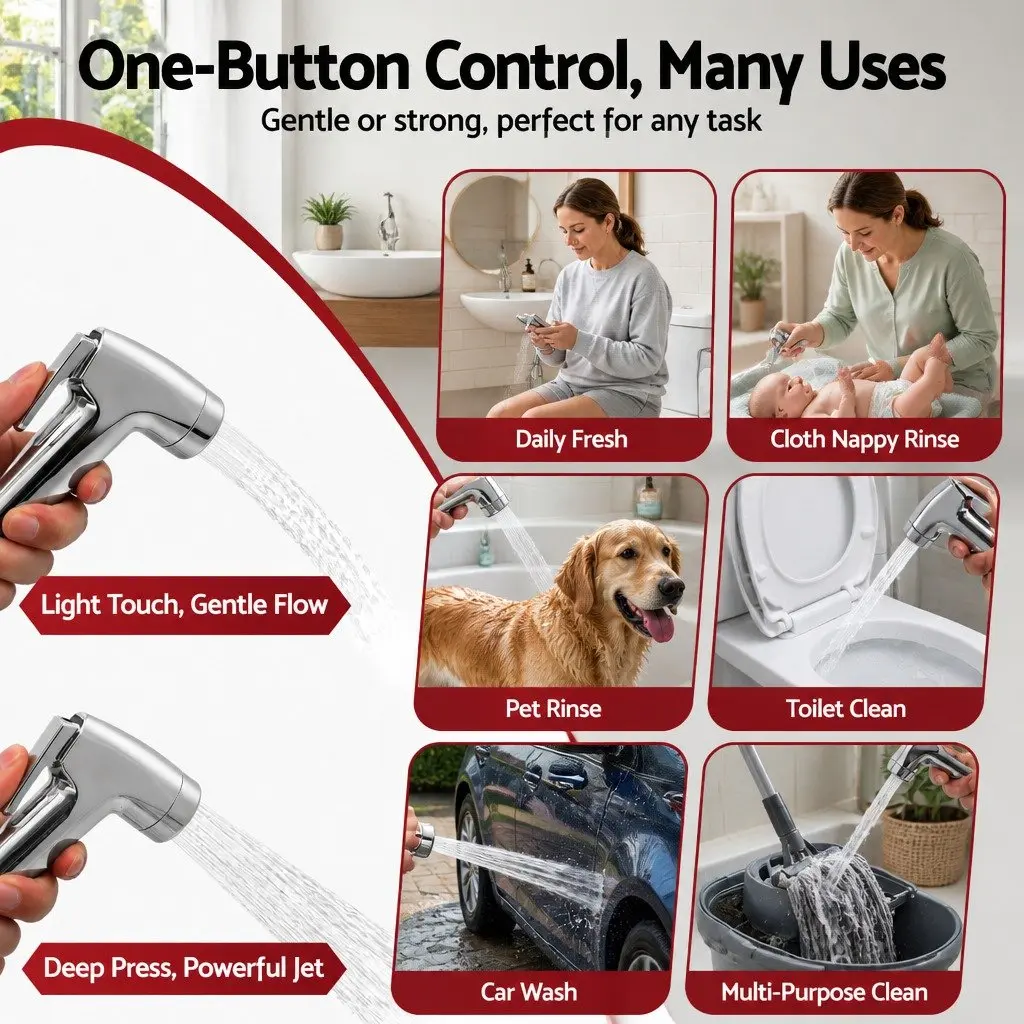 Handheld Bidet Sprayer Toilet Attachment Stainless Steel Hose 1.5m Silver