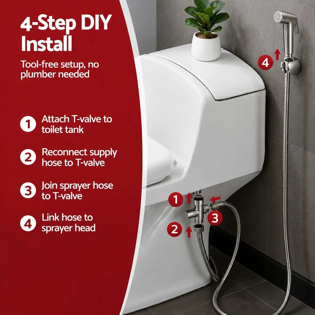 Handheld Bidet Sprayer Toilet Attachment Stainless Steel Hose 1.5m Silver