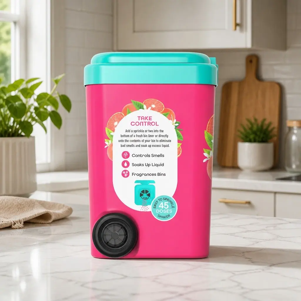 Pink Grapefruit Powder Odour Neutraliser 450g Fine Powder for Household Bins 2 Piece